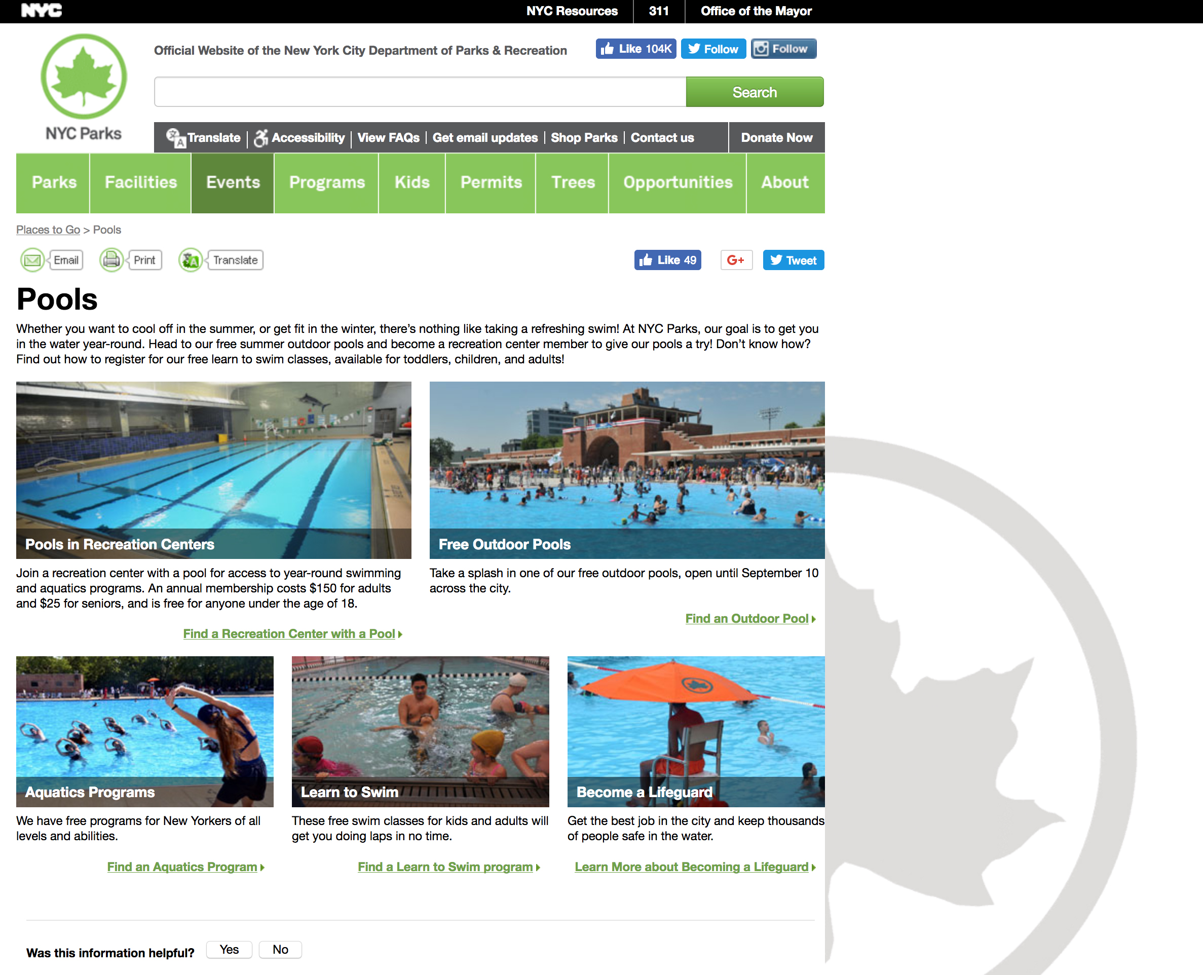 NYC Pool Website Screenshot