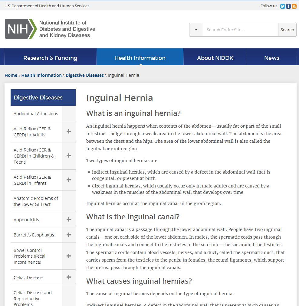 Información sobre la hernia del NIH